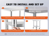 Stainless Steel Work Table 24 x 18 x 38 Inch, with 4 Wheels, 3 Adjustable Height Levels, Heavy Duty V952-CFBXGGZTLCDJ3QDV2V0