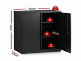 Artiss 100cm Steel Locker Cabinet Filing Mental Storage 100cm 3-Point Lock 2 Adjustable Shelves FC-METAL-100-BK