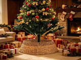 Handwoven Christmas Tree Skirt, Straw Plastic Rattan Design, Easy Wrap Half-Split Structure, Flat V1369-AZ3-W-15362