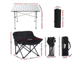 Weisshorn 3pc Camping Table Chair Set Outdoor Folding Aluminium Portable Picnic CAMP-MOON-BKX2-ALUM-70