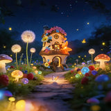 Butterfly Orange Mushroom Flower House Solar Light, resin waterproof fairytale design, automatic V1232-MGWD-001