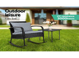 Gardeon 2PC Rocking Chair Table Wicker Outdoor Furniture Patio Lounge Setting ODF-ROCK-E-CHTB-BK