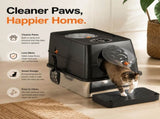 Black Large Stainless Steel Cat Litter Box, Foldable Covered Cat Litter Tray with Top & V1243-MSPT144-BLACK-L-DD