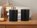 HOOWIFFY 1 Set Black Ceramic Bamboo Bathroom Essentials Toothbrush Holder Soap Dispenser Storage V1189-WXFWAL-20260326-02500