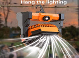 A portable outdoor camping fan with adjustable brightness, LED light strip hook, USB rechargeable, V1105-YAHWFS-01
