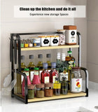 CARLA HOME 2-Tier Wooden Kitchen Countertop Spice Rack for Storage of Condiments, Oils, Jars & V178-36219