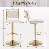 SERENIT 2x Velvet Bar Stools with Braided Back Elegant Kitchen High Chairs, Kitchen Island Stools V255-GP2212-WHITE