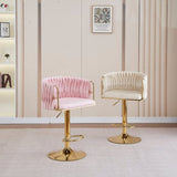 2x Height Adjustable Ivory Swivel Bar Stool Velvet Golden Round Base Barstools Chairs V255-GP1782R-WH