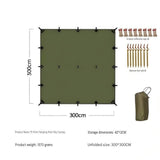 3x3m Green Multi-Purpose Outdoor Tarp - 19 Anchor Points Waterproof Rain Fly with Blackout Coating, V888-ELOSUNG56746