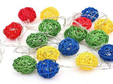 1 Set of Multi Coloured 5cm Rattan Cane 50 Ball Battery Powered LONG 5m String Lights Christmas Gift V382-MULTICOLRATTBALLBATT50