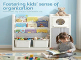 Keezi Kids Bookshelf and Toy Organizer with 3-Tier Bookshelvs, 2 Removable Bins and 2 KPS-BOOK3T-MUL-BG