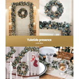 Jingle Jollys 2.7m Christmas Garland with Wreath Set LED Lights Snowy Xmas Decor XM-TR-GAR-WRE-FROST-LED
