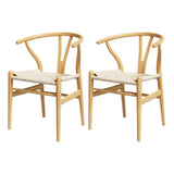 1 Set of 2 Artiss Dining Chairs Wooden Rattan Seat Wishbone Back MO-DIN-B-01-RAT-WDX2