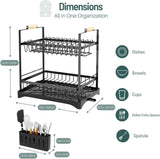 CARLA HOME 2-Tier Large Dish Drying Rack with Drainboard, Utensil Holder, Glass Hooks & Cutlery V178-36211