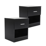 2X Bedside Table Side Storage Cabinet Nightstand Bedroom 1 Drawer 1 Shelf ELLA - BLACK V274-FT-BEDT-2DC05-BK2