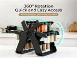 Upgraded Rotating Spice Holder with 18 Plastic Seasoning Bottles, Kitchen Countertop Storage V1221-XM-LB5188-ZS160