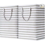 Foldable Storage Box 2-Pack - Gray Stripe - Large Capacity Laundry Hamper with Lid and Handle V1259-LAUNDRY-BASKET-02-GRY-2PK