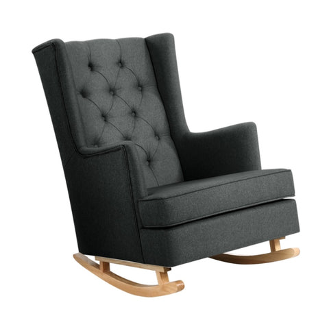 Artiss Rocking Chair Armchair Linen Fabric Charcoal Gaia UPHO-C-AVAN-KD-CH-AB