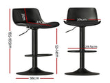 Artiss 2x Bar Stools Padded Seat Gas Lift Black BA-KJ-GL-BPP-SPU-BKX2