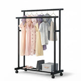 CARLA HOME Double Rod Clothes Rack with Wheels, Metal, Portable Wardrobe Rack V178-36543
