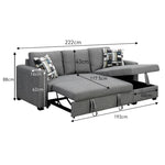 Fontana Pullout Sofa Bed with Storage Chaise Lounge Sarantino - Grey SOFA-M084-LNN-GY