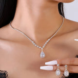 Elegant Teardrop Jewelry Set - Sparkling Necklace and Earrings, adorned with crystal accents, made V1102-SDXLTZ001