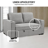 Sarantino Hoffman Linen Sofa Bed with Cushions and Cup Holders Light Grey SOFA-YGG-7004-LNN-LGY