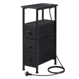 Levede Bedside Table Slim Bedside Table with LED Charging Station Black NI1059-BK-3-AU