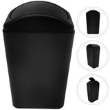 Thicken Black Plastic Flip Lid Trash Bin for Bathroom and Office Use V1366-AZ2-W-23733