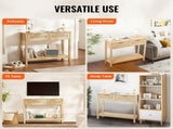 Rattan Table with 2 Storage Drawers, Rattan Entryway Table with Natural Rattan Sliding Door, V952-TBXGZ2CMSYGBWFU0TV0