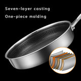 304 Stainless Steel Frying Pan Non-Stick Cooking Frypan Cookware 32cm Honeycomb SingleSided V255-304-32CM-PAN-LID