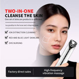 2-in-1 Ultrasonic Skin Scrubber & EMS Massager Red/Blue Light Therapy for Deep Cleansing, Blackhead V1107-110-16145-DKG-20CM