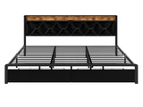 Levede King Bed Frame Leather Headboard RGB 2 Drawers BF1064-K