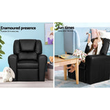 Keezi Kids Recliner Chair PU Leather Sofa Lounge Couch Children Armchair Black KID-RECLINER-BK