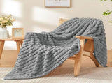 Updated Grey Throw Blanket for Couch and Bed- Super Soft and Warm 3D Checkered Fluffy Fuzzy Fleece V1107-742-51520-GRY5
