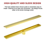 900mm Bathroom Shower Brushed Brass Grate Drain w/ Centre outlet Floor Waste Square Pattern V63-844701