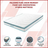 King 20cm Hybrid Mattress Memory Foam and Innerspring Support V63-821851