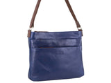 Milleni Womens Italian Leather Bag Soft Nappa Leather Cross-Body Travel - Indigo/Chestnut V563-NL2439-INDIGO_CHESTNUT