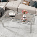 Silver Mirrored Coffee Table with Crushed Crystal Diamond Inlay Rectangular Center Table for Living V767-CJ-Z1831