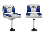 Seamanship 2X Folding Boat Seats with 2X Adjustable Pedestals 5575cm Marine Swivel Low Back 13cm BS-86202-WB-40-5575X2