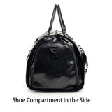 Black PU Leather Travel Duffel Bag - Multifunctional Overnight Gym Bag with Spacious Compartments V888-ELOSUNG15013