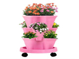 Pink 3-Tier Stackable Strawberry & Vegetable Planter with Mobile Wheel Tray - Space-Saving Vertical V888-ELOSUNG42021