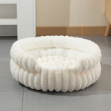 White Plush Round Pet Bed with Gap Entry & Removable Cushion S Size - Thickened Warm Anti Slip Cats V888-ELOSUNG52283
