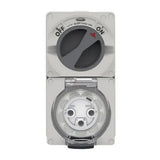 GSME Switch Socket Outlet Surface Mounting Weatherproof 1Ph 32A 250V 3 Pin Round Grey IP66 BUC332 V1202-V1-GSMBUC332