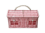 House Shaped Plastic Rattan Wicker Storage Basket with Lid & Pearl Handle, Decorative Woven V1369-AZ3-W-24174