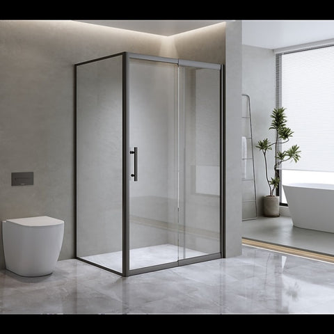 Adjustable 1400x800mm Single Door Corner Sliding Glass Shower Screen in Black V63-846261