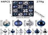 44ct Blue Silver Christmas Ball Ornaments - Bulk Glitter Hanging Decor Set with Large & Mini Sizes V1366-AZ2-W-16588