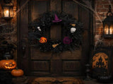 Halloween Artificial Front Door Wreath, 40 x 9 cm with Pumpkins, Witch Details and Skulls, Reusable V1366-AZ2-W-16032
