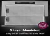 EUROCHEF 60cm Slideout Stainless Steel Rangehood, Quiet 2-Speed, 3-Layer Dishwashable Filters, V219-RGHSLDEC67SA