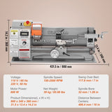Mini Metal Lathe Machine, 180 x 400 mm, 800W Precision Benchtop Power Metal Lathe, 150-2500 RPM V952-BZDMNJSCCSFWSEYI0V3